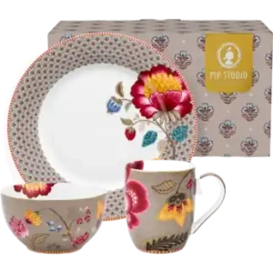 Pip Studio Blooming Tales Fantasy Khaki Home Breakfast Set (Set van 3)