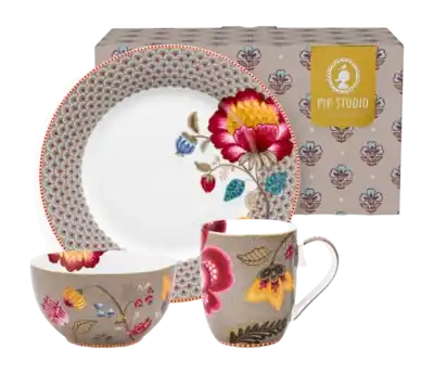 Pip Studio Blooming Tales Fantasy Khaki Home Breakfast Set (Set van 3)