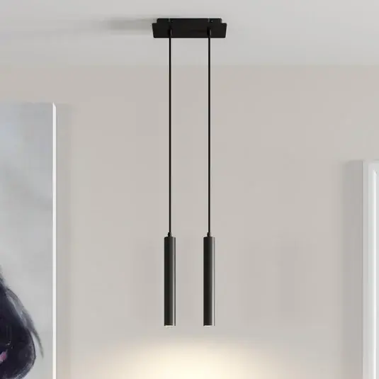 Arcchio LED hanglamp Franka, 2-lamps, zwart, aluminium