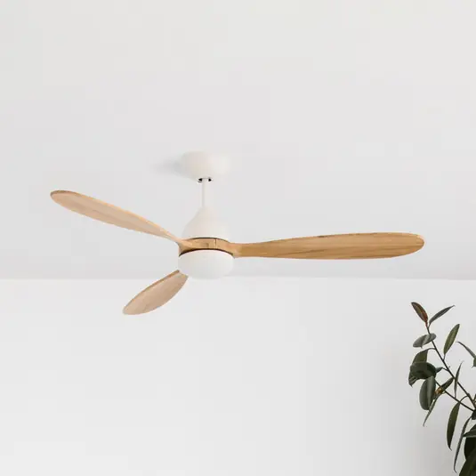 Poros plafondventilator, LED lamp, Ø 132 cm, wit/licht hout