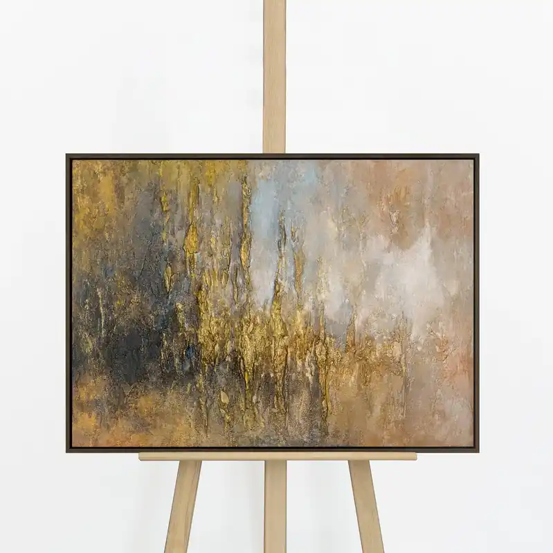 „Kristallwasser" – Abstraktes Querformat Gemälde handgemalt mit Rahmen, 50x70 cm