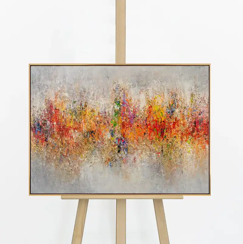 „Farbiges Spektrum" – Buntes Querformat Gemälde handgemalt mit Rahmen, 50x70 cm