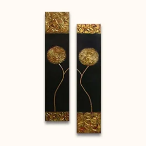 2-Luik Gouden Bloemen - Acrylverf op canvas