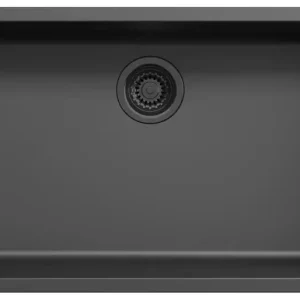 Zwarte grote spoelbak 70x40cm onderbouw en opbouw met zwart plug 1208956401