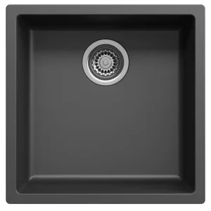 Zwarte spoelbak 40x40cm onderbouw en opbouw met automatische RVS plug 1208971836