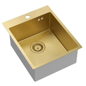 Aquadesign Clara Spoelbak Goud 40x50cm Opbouw of Vlakinbouw met Kraangatbank en Gouden Plug - 1208969506