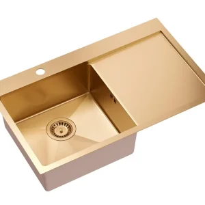 Aquadesign Clara Spoelbak Koper 78x48cm Opbouw of Vlakinbouw met Afdruiprek, Kraangatbank en Koperen Plug - 1208969500